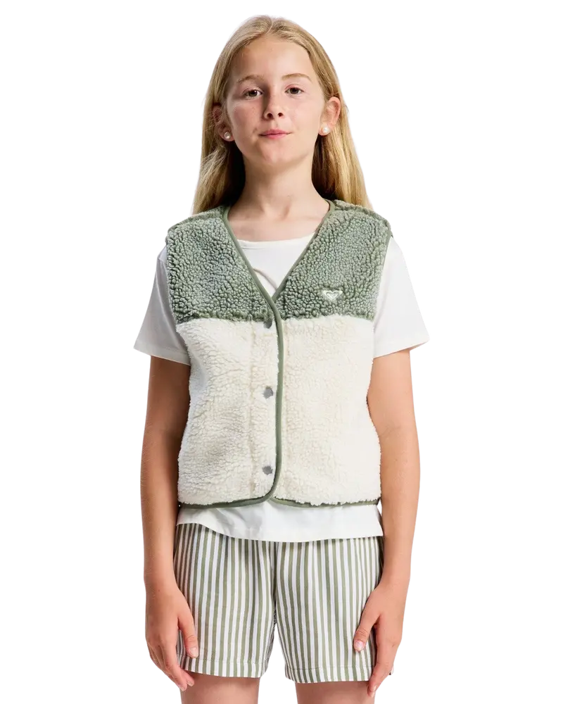 Girls’ Color-Blocked Gilet – Oil Green Design
