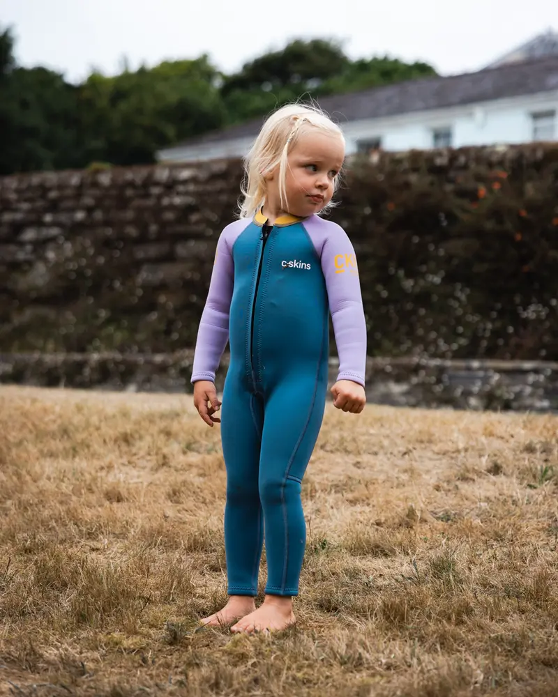 Girls’ NuWave C-Kid Baby Front-Zip Wetsuit – Steel Blue & Lilac