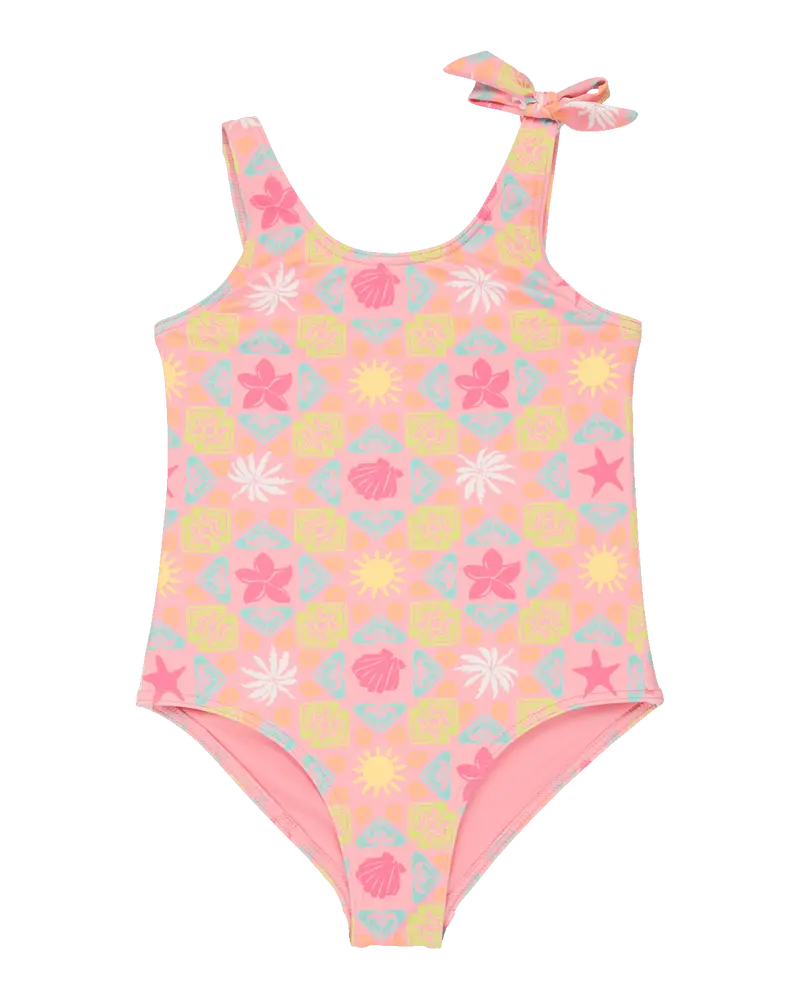 Girls’ Plumeria Hippie Hour Diagonal Check One-Piece Swimsuit