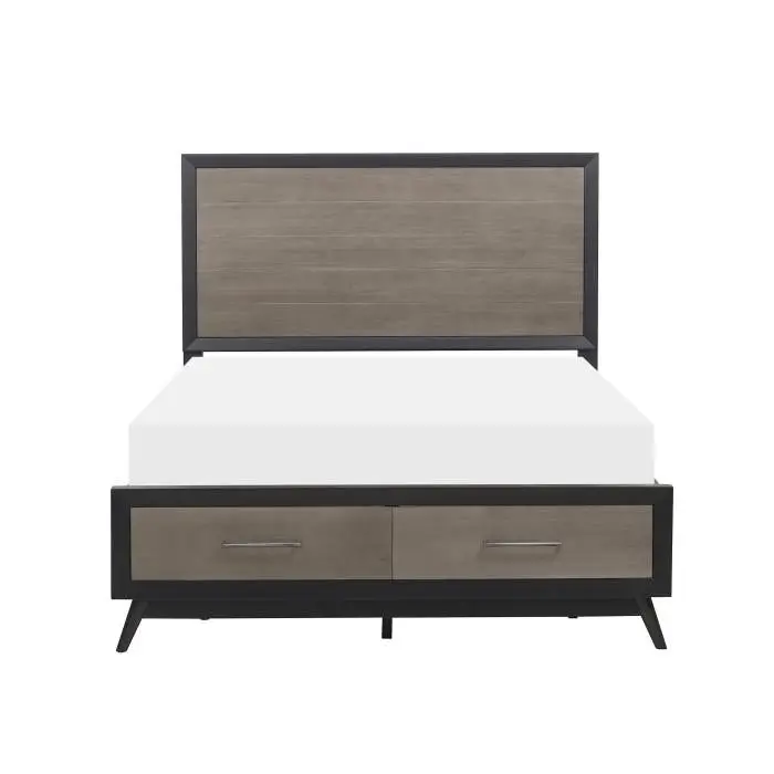 Gray Raku Queen-Sized Storage Platform Bed – Modern Low-Profile Design