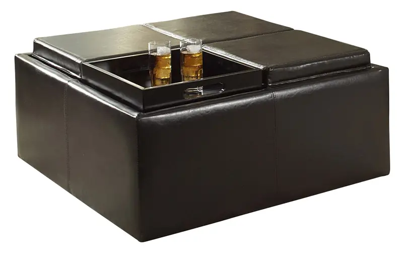 Homelegance Kaitlyn Mocha Cocktail Ottoman with 4 Removable Trays & Hidden Storage (Model 468PU)