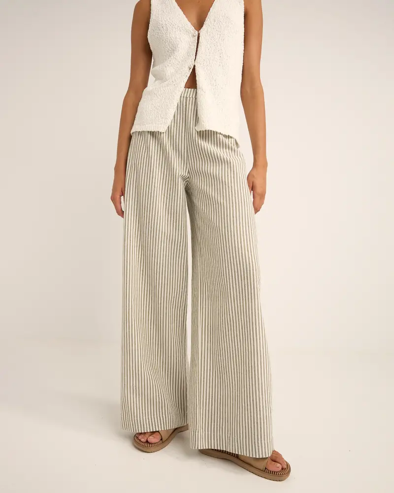 Ivy-Print Valley Stripe Wide-Leg Trousers