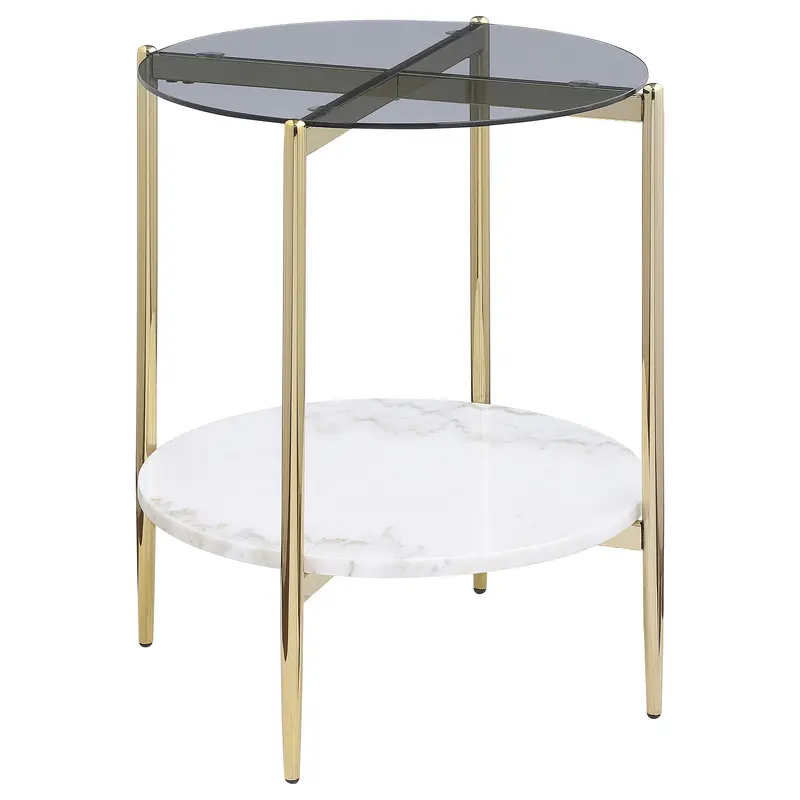 Jonelle Minimalist End Table – Round Wood Top and Slim Metal Base