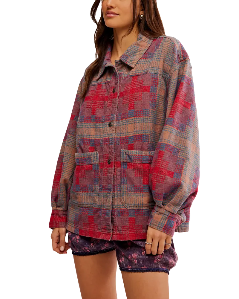 Keep It Cozy Printed Shirt – Red Combo Pattern