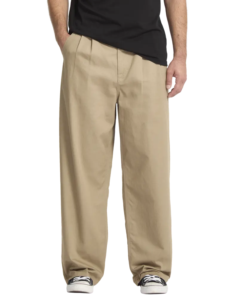 Khaki Baggos Pleat Trousers