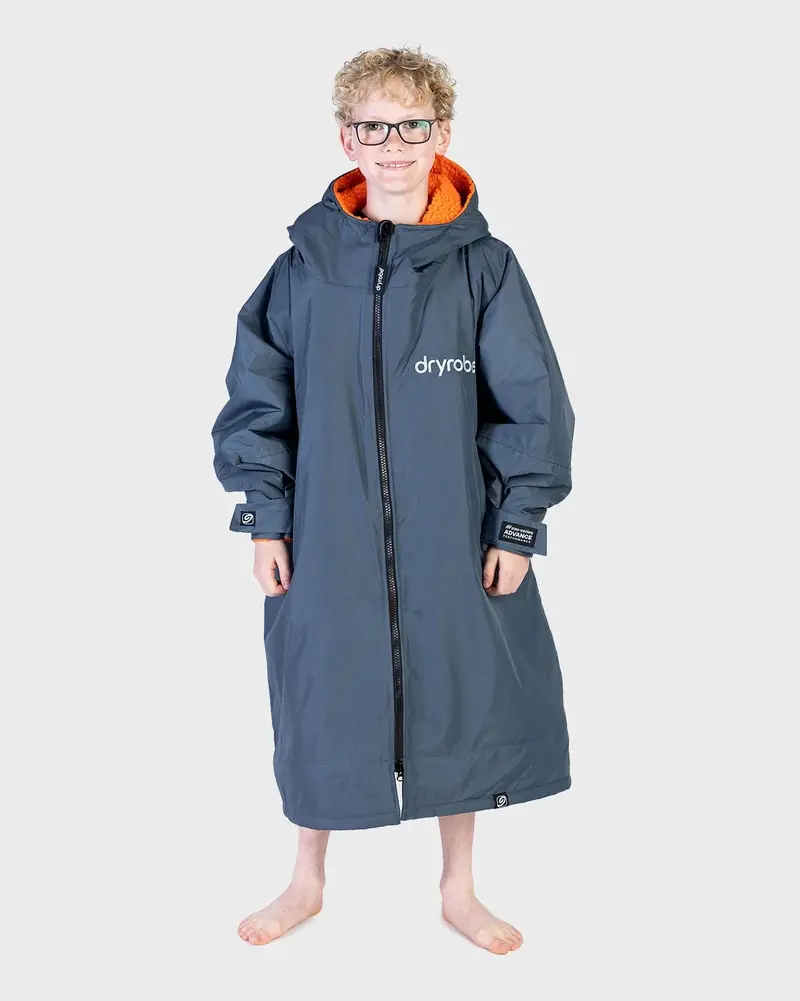 Kids Advance Long Sleeve Dryrobe in Charcoal Grey with Orange Details