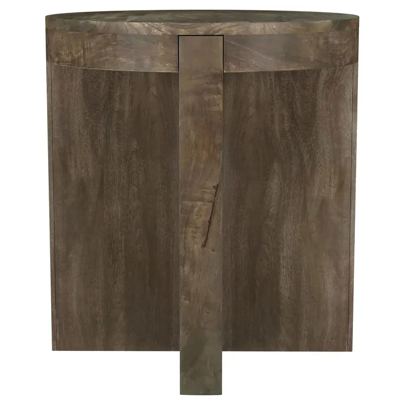 Kinkaid Round Wood End Table with Shelf and Metallic Accents