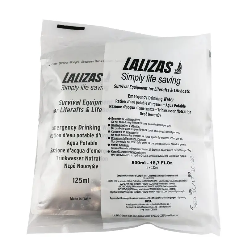 Lalizas SOLAS-Certified Emergency Drinking Water – 500ml Pack (4 × 125ml), 5-Year Validity (Part #57071)