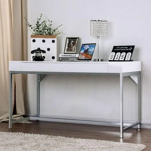 Loke White and Chrome Computer Desk