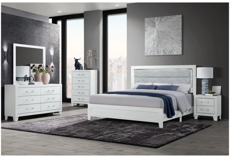 Luccia Twin Bedroom Set: Bed + Nightstand + Mirror + LED Features