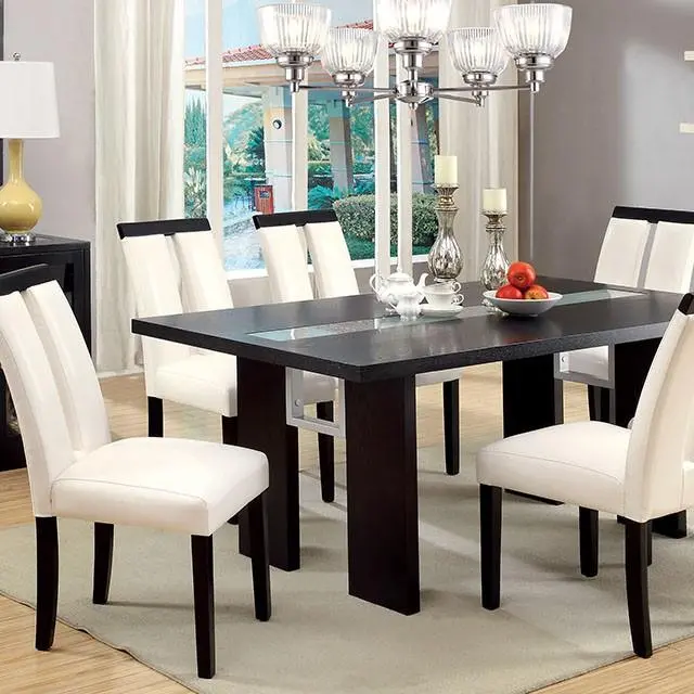 Luminar Black Glass-Insert Extendable Dining Table