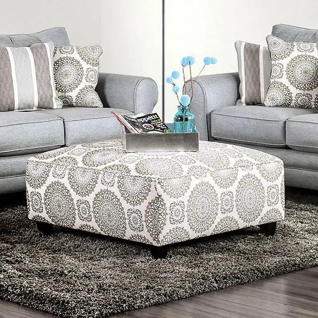 Misty Ivory and Floral Pattern Ottoman