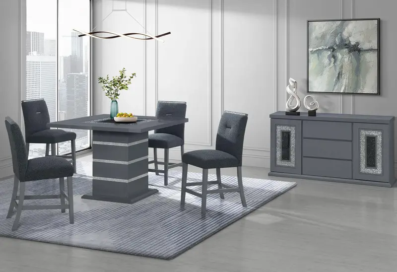 Monaco Dark Grey Bar Set: Table + 6 Matching Bar Stools