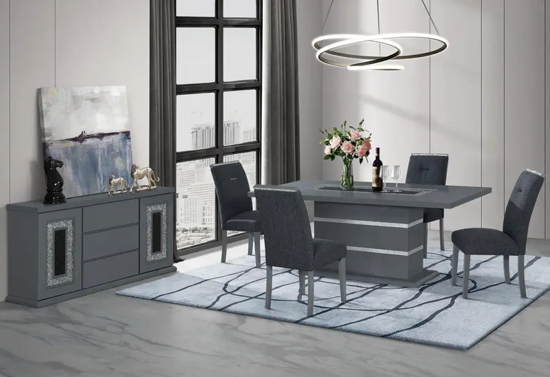 Monaco Dark Grey Dining Set: Table + Four Matching Chairs