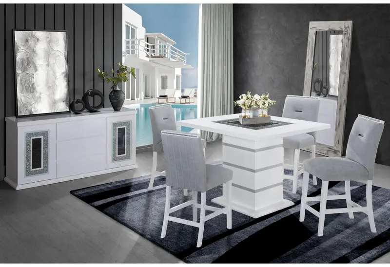 Monaco White Bar Set: Table + 6 Matching Bar Stools