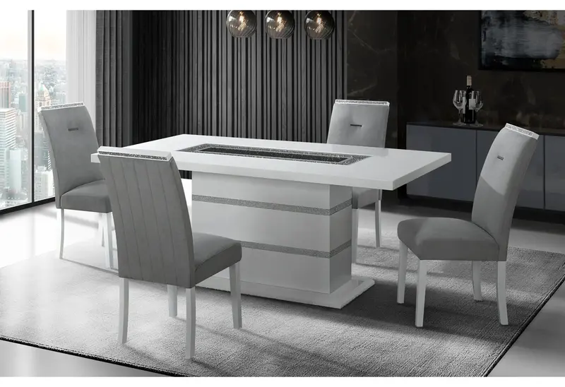Monaco White Dining Set: Table + 6 Matching Chairs
