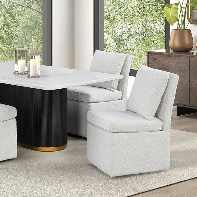 Morges Rectangular Marble Dining Table with Solid Wood Base