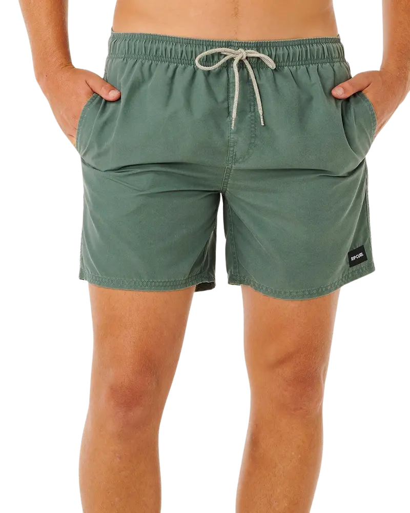 Moss Offset Washed Volley Shorts – Soft, Textured Casual Shorts