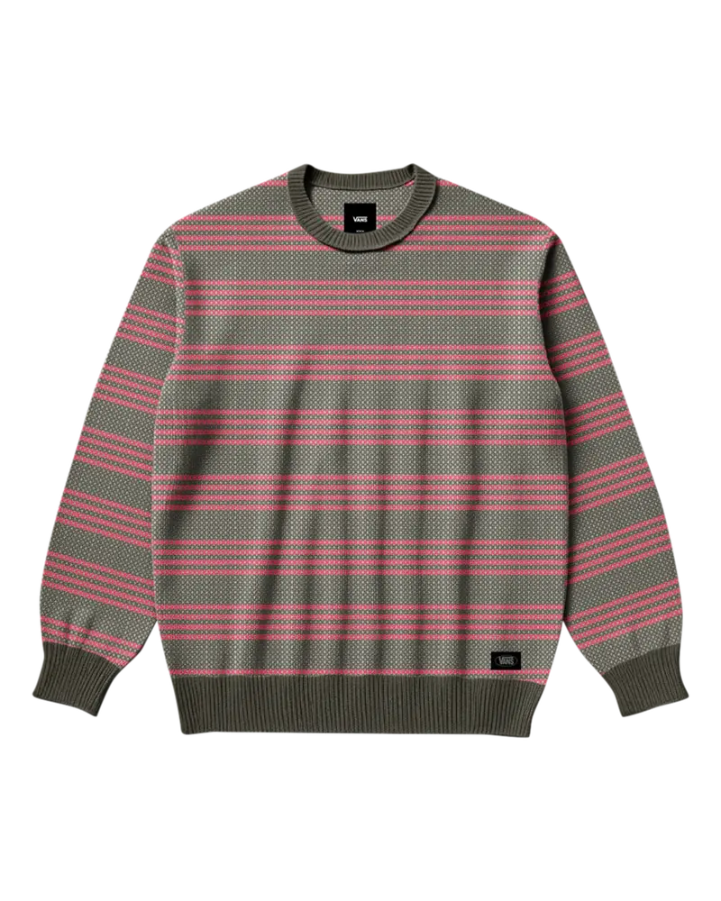Mossy Olive and Crimson Haze Dillon Stripe Knit Jumper