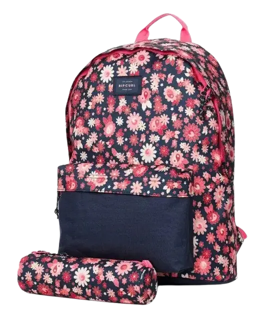 Navy and Pink 18L Mixed-Dome Backpack with Matching Pencil Case