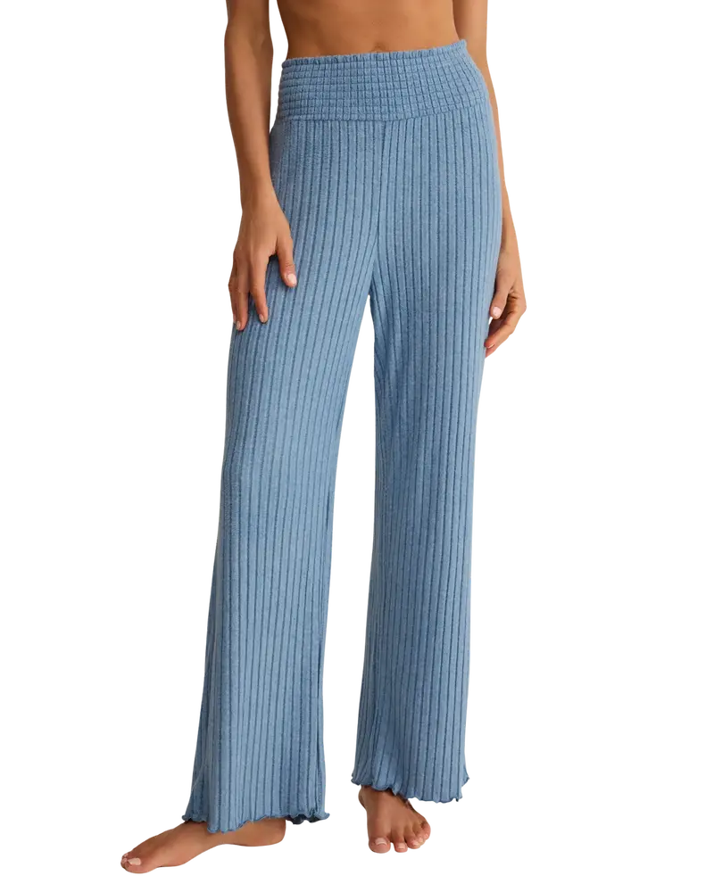 Oceanic Blue Dawn Smocked Silky Rib Trousers