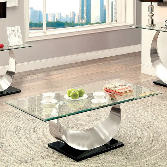 ORLA II Satin-Plated Coffee Table – Black Glass Top, Modern Living Room Accent