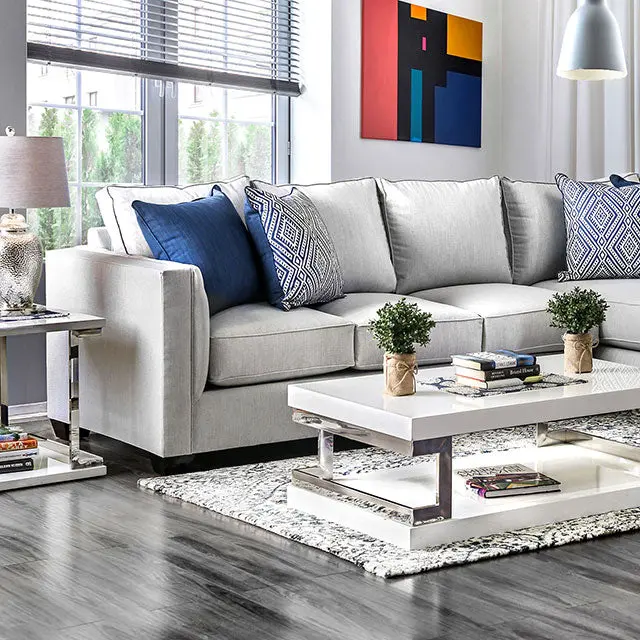 Ornella Light Gray and Navy Blue Sectional Sofa – Modern Fabric Configuration