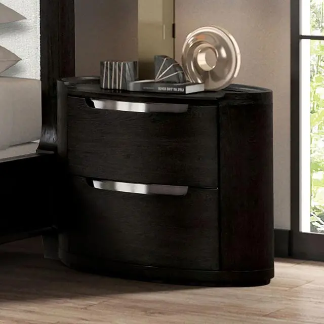 Osterley Black Nightstand with Drawer and Shelf