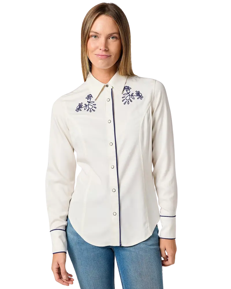 Piped Vintage White Western Shirt