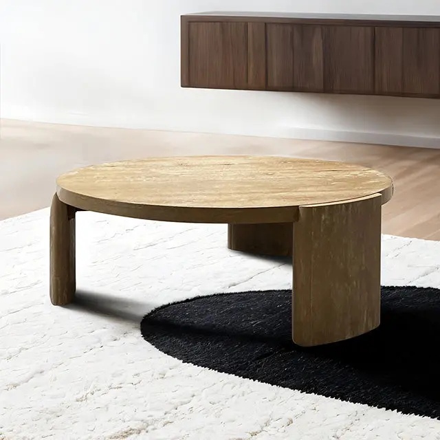 Poltimore Round Cocktail Table – Low Center Table for Living Room