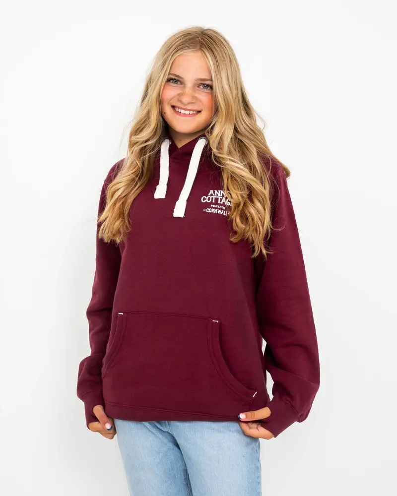 Polzeath Contrast Hoodie – Maroon & White