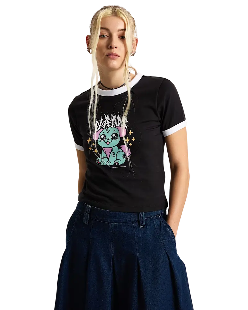 Puppy Ringer Crew Neck Tee – Classic Black Option