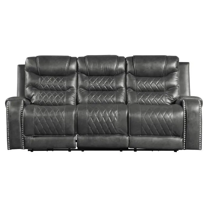 Putnam Gray Double Reclining Sofa with Drop-Down Feature – Model 9405GY-3