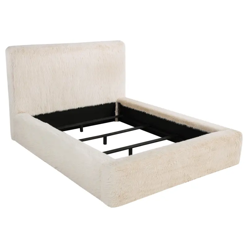 Rebecca Low-Profile Panel Bed with Integrated Headboard and Fabric Upholstery