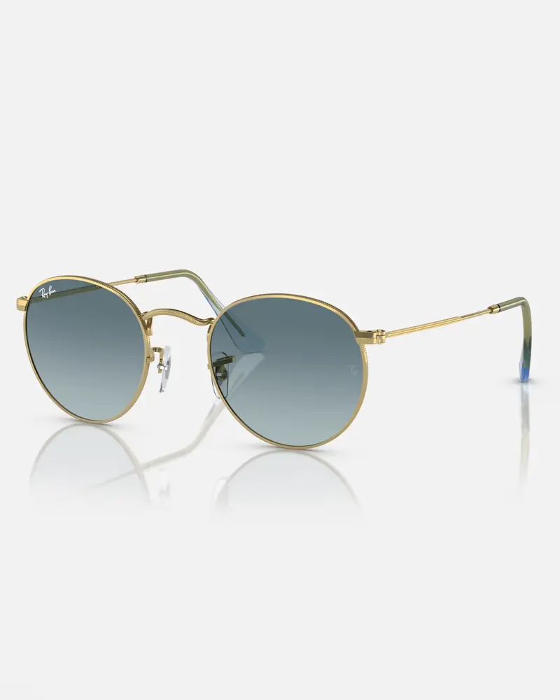 Round Metal Gradient Sunglasses: Polished Gold and Blue Lenses