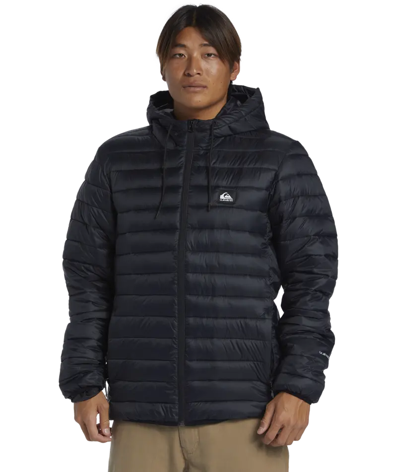 Scaly-Texture Hooded Jacket – Black Lightweight Design