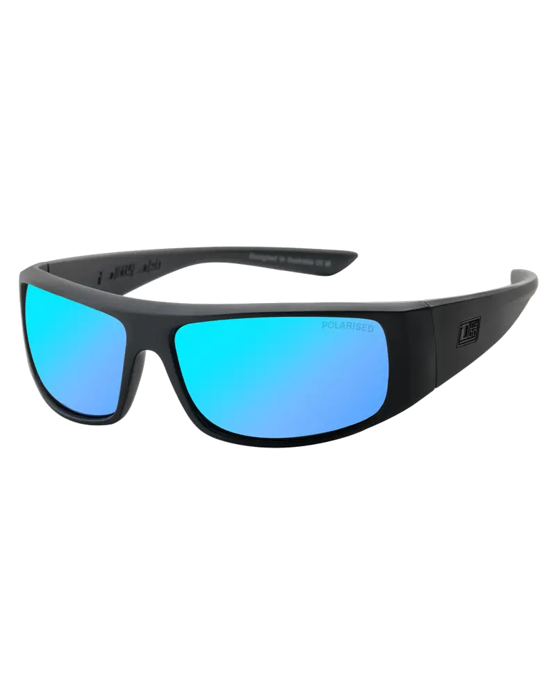 Sharky Polarized Sunglasses – Satin Black & Ice Blue Mirror Variant