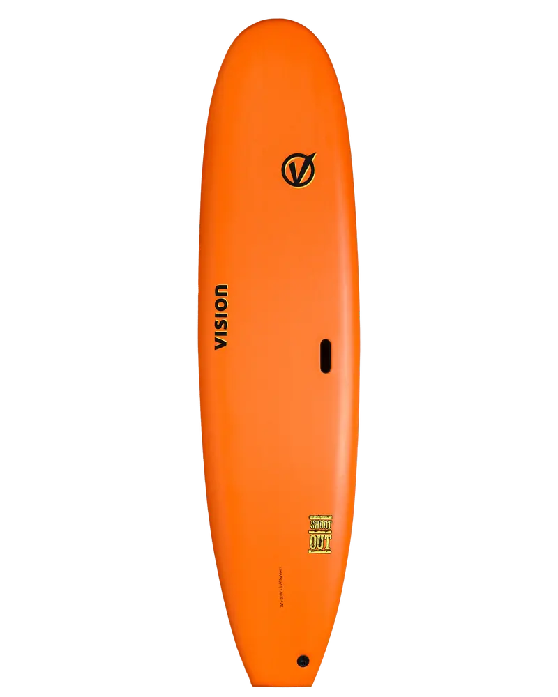Shoot Out 7’6″ Soft Surfboard – Orange and Flash Green Ripple Pattern