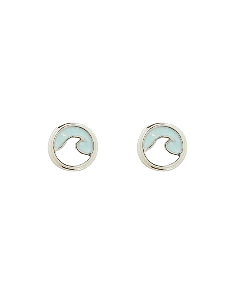 Silver Opal-Embellished Wave Stud Earrings