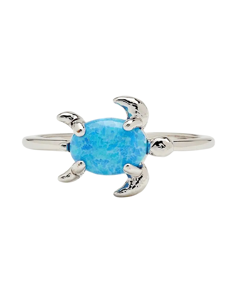 Silver Sea Turtle Ring with Opal Accents