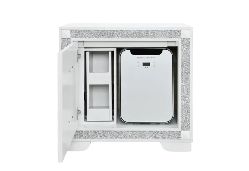 SOLEIL White Nightstand with Built-in Cooler & Wireless Speaker