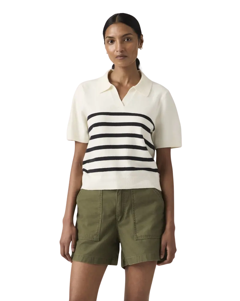 Supersoft Polo-Neck Jumper – Isabella Stripes in Tofu