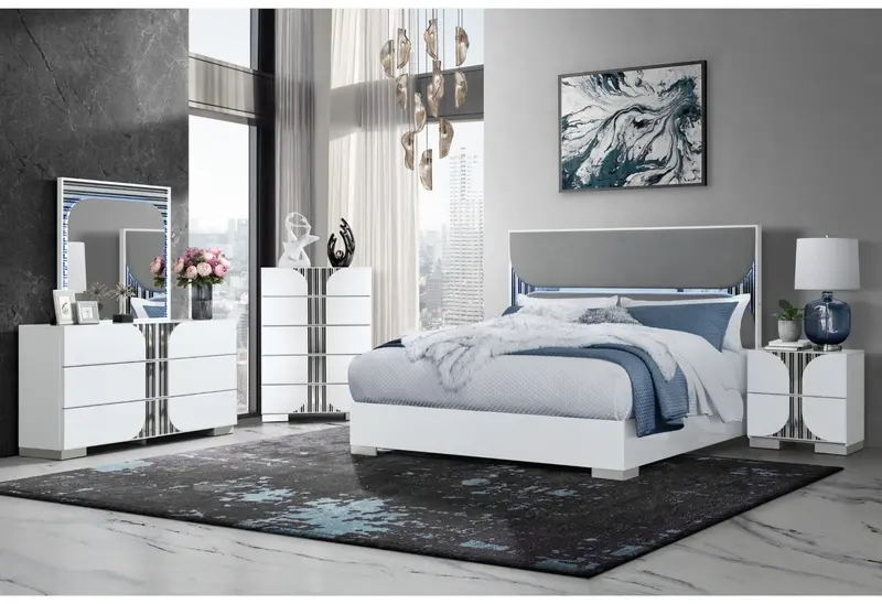 Talia White LED Bed Collection – Coordinated Bedroom Set