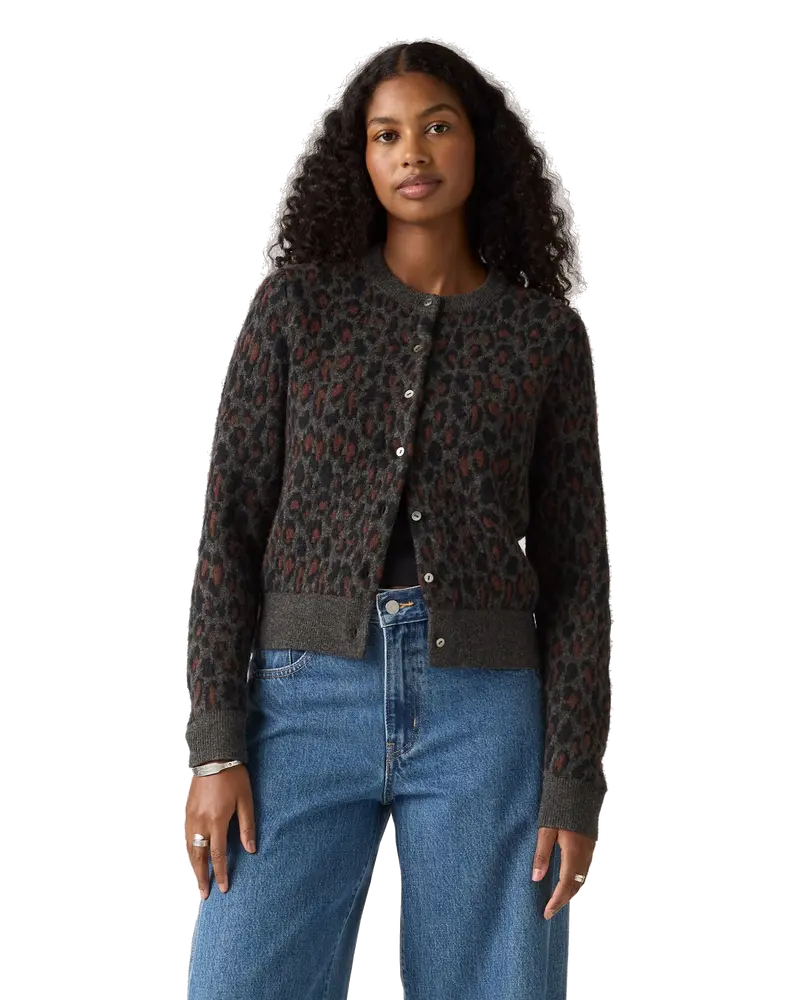 Tara Dilara Leopard Charcoal Wool-Blend Cardigan