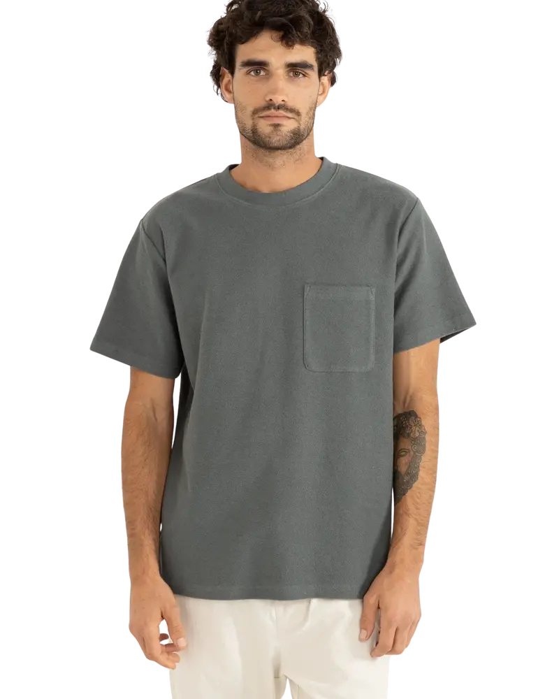 Textured Terry Cotton T-Shirt in Silver Pine