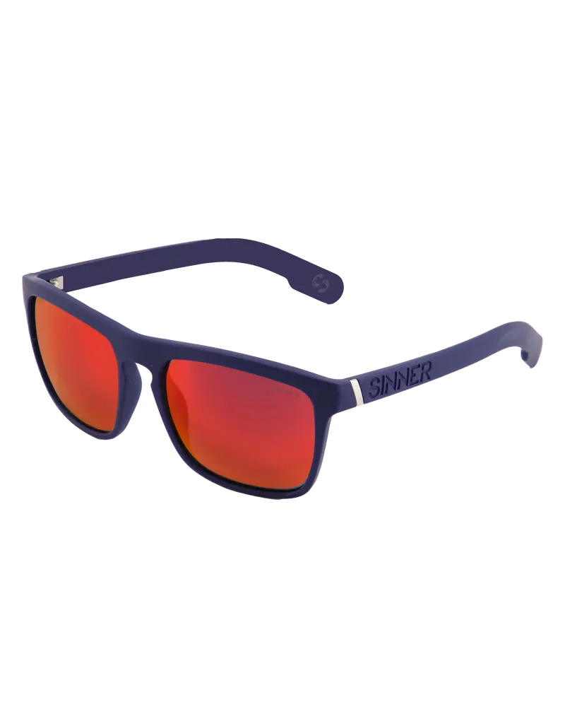 Thunder X Polarized Sunglasses – Matte Dark Blue Frame with Red Mirror Lens