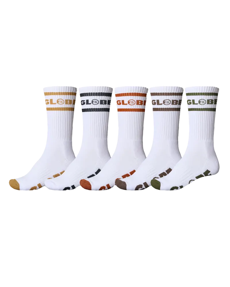 Tilt Hi Crew Socks (5-Pack) – White with Assorted Accent Colors