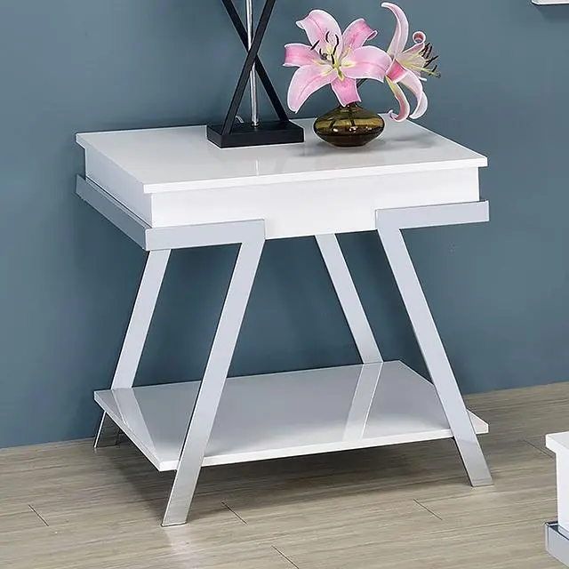 TITUS Minimalist White and Chrome End Table