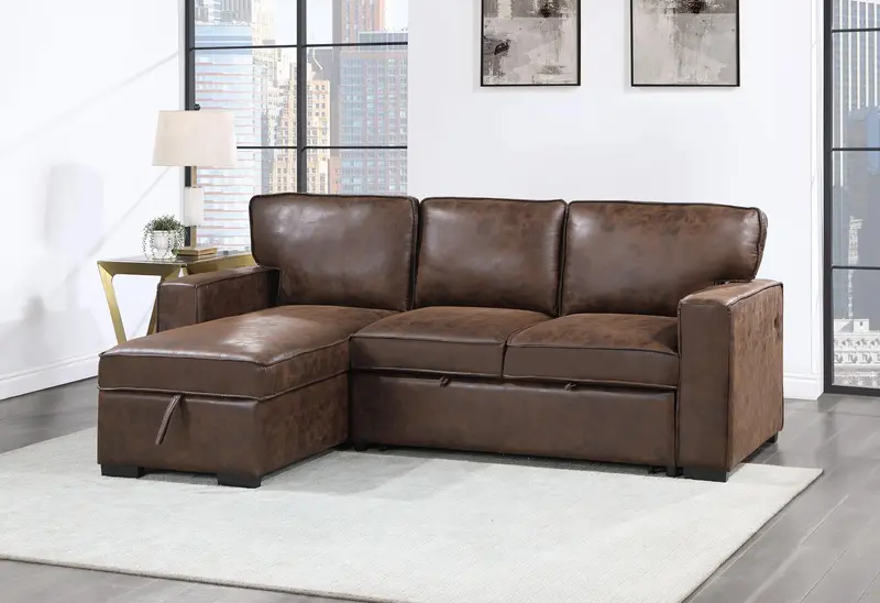 U0203 Coffee Reversible Pull-Out Sofa Bed with Mattress Support System