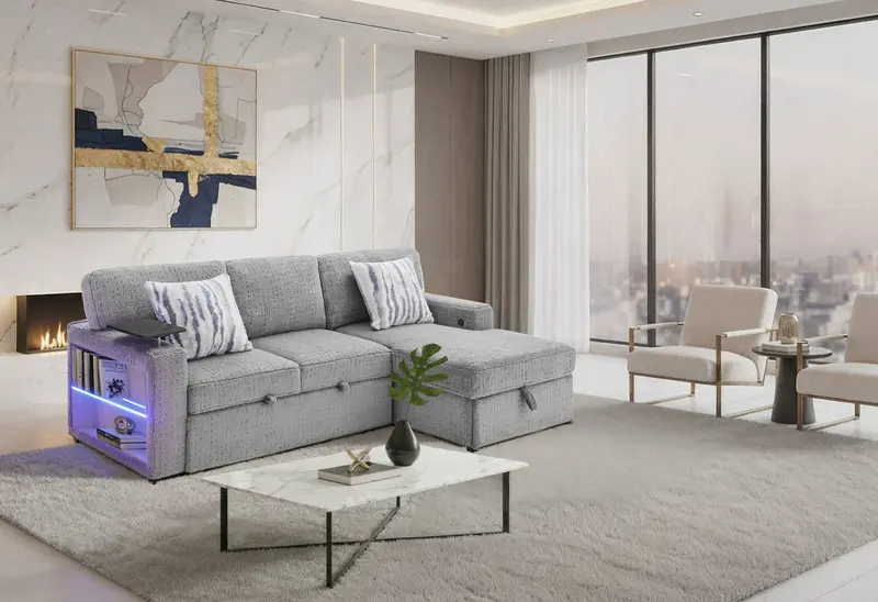 U0214 Grey Convertible Sofa Bed